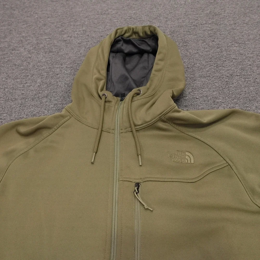 The North Face Jacket Mens Medium Green Softshell Fleece Lined Hooded Full Zip
